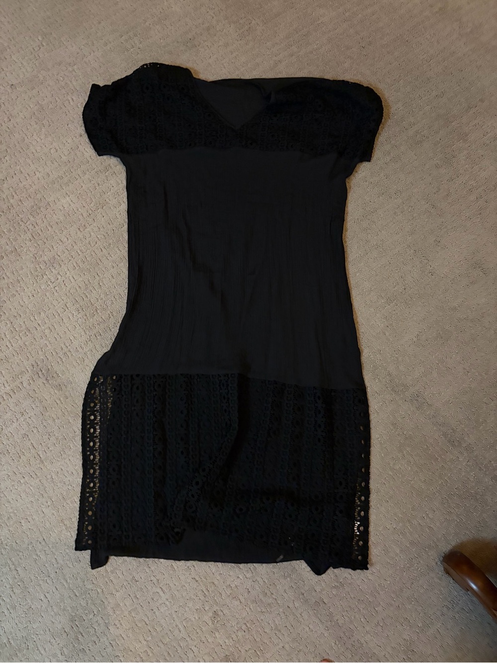 Black Lace Hem Short Sleeve sun coverup Dress size xl